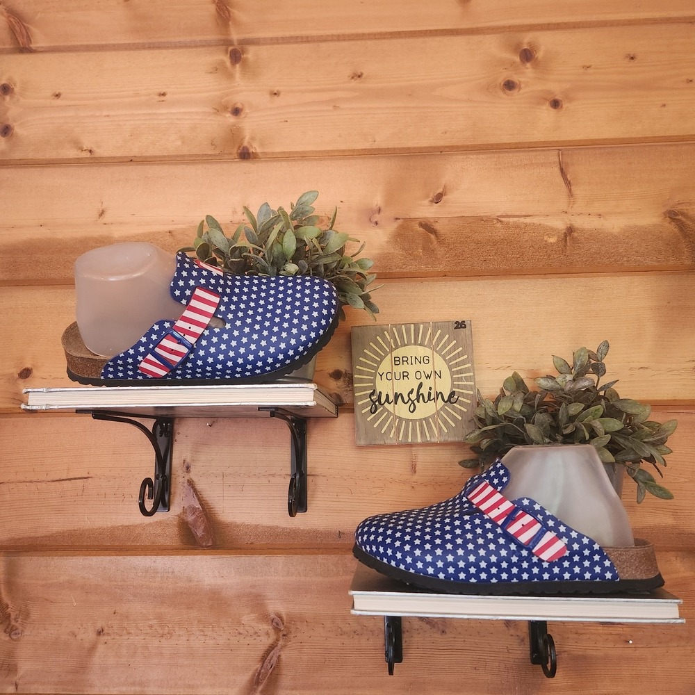 Birkenstock Birki's Boston Clogs Star & Stripe USA American Flag Leather Shoes 7
